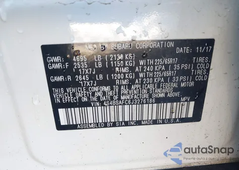 2018 Subaru Outback 2.5I Premium z USA, uszkodzony, nr VIN 4S4BSAFC6J3276186